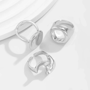 Bộ 3 Nhẫn Mở Bất Đối Xứng Vòng Xoắn Giọt Nước Ôm – Trang sức dự tiệc nữ