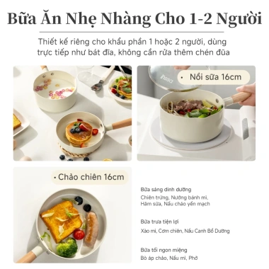 Bộ 3 Nồi Chảo Simplus x INSSA Gốm Sứ Chống Dính 16cm Nắp Kính Không PTFE GUOJ042 - 386.900₫ 4