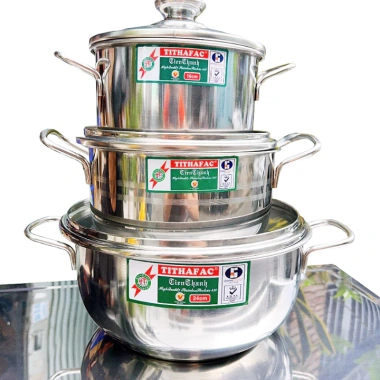 Bộ 3 nồi inox TITHAFAC nắp kính đa năng cho mọi loại bếp cao cấp, giá ưu đãi 254.200₫