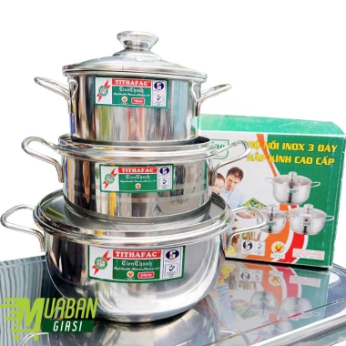 Bộ 3 nồi inox TITHAFAC nắp kính đa năng cho mọi loại bếp cao cấp, giá ưu đãi 254.200₫ 2
