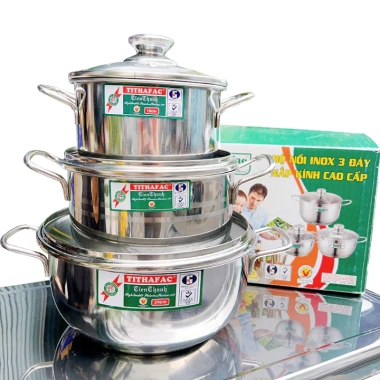 Bộ 3 nồi inox TITHAFAC nắp kính đa năng cho mọi loại bếp cao cấp, giá ưu đãi 254.200₫ 6