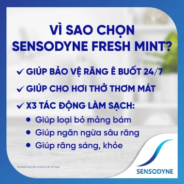 Bộ 3 Sensodyne Fresh Mint 160g - Giảm ê buốt, hương bạc hà, giá chỉ 276.450₫