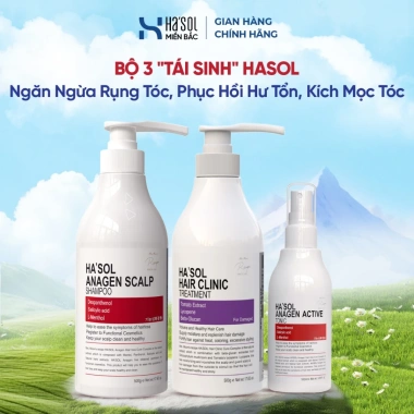 Bộ 3 Tái Sinh HASOL Ngăn Rụng Tóc - Dầu Gội Đỏ, Kem Ủ & Xịt Mọc Tóc, Phục Hồi & Kích Mọc Tóc Hư Tổn - Giảm giá 22%