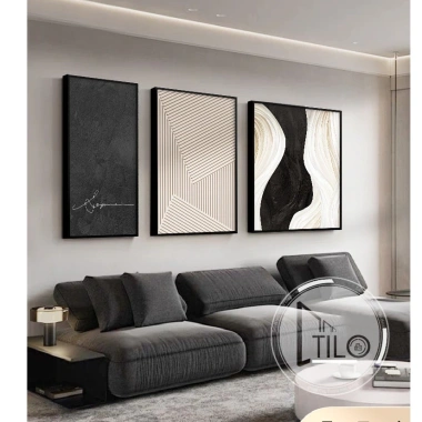 Bộ 3 Tranh Canvas Trừu Tượng Đen Trắng - Trang trí hiện đại, tối giản 4