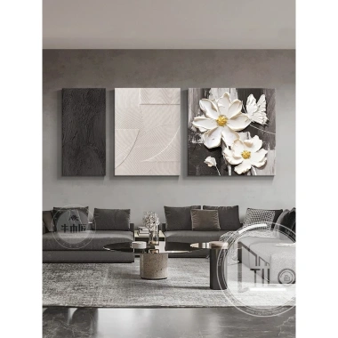 Bộ 3 Tranh Canvas Trừu Tượng Đen Trắng - Trang trí hiện đại, tối giản 10