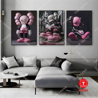 Bộ 3 Tranh Gấu Bearbrick Kaws Dán Tường Không Khoan, Băng Keo Kèm, Giá 150k