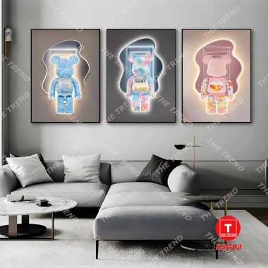 Bộ 3 Tranh Gấu Bearbrick Kaws Dán Tường Không Khoan, Băng Keo Kèm, Giá 150k