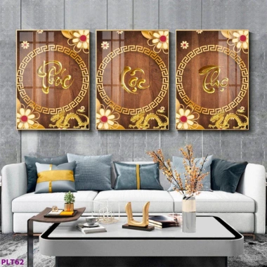 Bộ 3 Tranh Thư Pháp Phúc Lộc Thọ Cao Cấp Tráng Gương - Treo Tường Phòng Khách Sang Trọng, Giá Ưu Đãi 157.000 VND 2