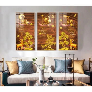 Bộ 3 Tranh Thư Pháp Phúc Lộc Thọ Cao Cấp Tráng Gương - Treo Tường Phòng Khách Sang Trọng, Giá Ưu Đãi 157.000 VND 3