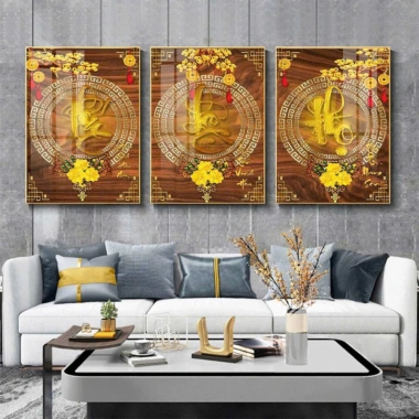 Bộ 3 Tranh Thư Pháp Phúc Lộc Thọ Cao Cấp Tráng Gương - Treo Tường Phòng Khách Sang Trọng, Giá Ưu Đãi 157.000 VND 4
