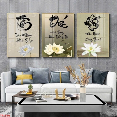 Bộ 3 Tranh Thư Pháp Phúc Lộc Thọ Cao Cấp Tráng Gương - Treo Tường Phòng Khách Sang Trọng, Giá Ưu Đãi 157.000 VND 6