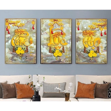 Bộ 3 Tranh Thư Pháp Phúc Lộc Thọ Cao Cấp Tráng Gương - Treo Tường Phòng Khách Sang Trọng, Giá Ưu Đãi 157.000 VND 7