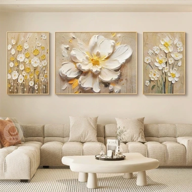 Bộ 3 tranh treo tường hoa lá canvas – Trang trí phòng khách, quà tặng, 205.190₫
