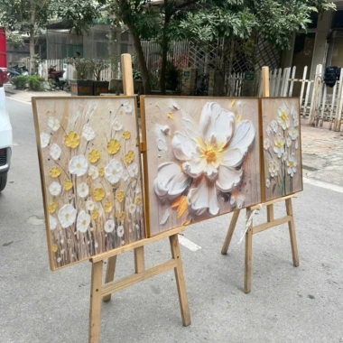 Bộ 3 tranh treo tường hoa lá canvas – Trang trí phòng khách, quà tặng, 205.190₫