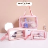 Bộ 3 túi WASHBAG hồng trong suốt đựng mỹ phẩm chống thấm nước, nhiều kích cỡ du lịch
