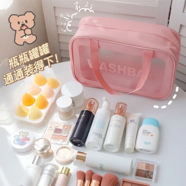 Bộ 3 túi WASHBAG hồng trong suốt đựng mỹ phẩm chống thấm nước, nhiều kích cỡ du lịch