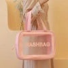 Bộ 3 túi WASHBAG hồng trong suốt đựng mỹ phẩm chống thấm nước, nhiều kích cỡ du lịch 4