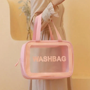 Bộ 3 túi WASHBAG hồng trong suốt đựng mỹ phẩm chống thấm nước, nhiều kích cỡ du lịch 4 Bộ 3 túi WASHBAG hồng trong suốt đựng mỹ phẩm chống thấm nước, nhiều kích cỡ du lịch 4