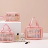 Bộ 3 túi WASHBAG hồng trong suốt đựng mỹ phẩm chống thấm nước, nhiều kích cỡ du lịch 6
