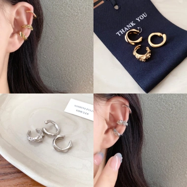 Bộ 3 vòng đeo tai hình học nữ thiết kế tối giản kẹp bông tai phong cách Boho