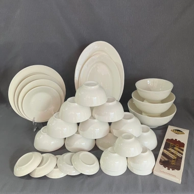 Bộ 30 chi tiết Tô Chén Dĩa Trắng Thô Dày - Bàn ăn cho 10 người - Giá ưu đãi 334.400₫