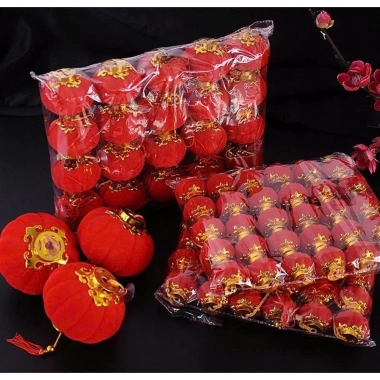 Bộ 30 Đèn Lồng Cầu Đỏ Mini Bọc Vải Nhung - Trang Trí Cành Cây, Hoa Đào Tết 49k