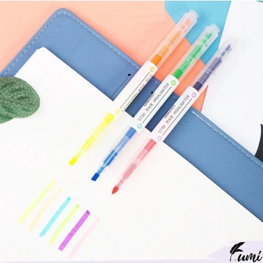 Bộ 3/6 bút highlight 2 đầu FUMI - Pastel đa màu, 2 ngòi nhớ, chỉ 13.300₫
