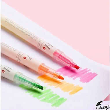 Bộ 3/6 bút highlight 2 đầu FUMI - Pastel đa màu, 2 ngòi nhớ, chỉ 13.300₫