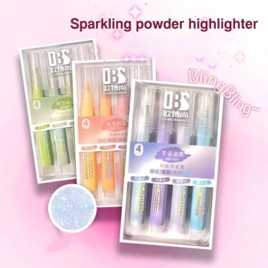 Bộ 4 Bút Dạ Quang Pastel Glitter - Highlight Dễ Thương, Mực Đều Không Nhòe cho Học Sinh, giảm còn 39.000₫ 3