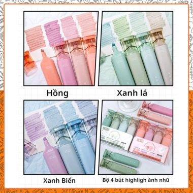 Bộ 4 bút highlight dạ quang HI19 nhũ lấp lánh ánh kim - Đánh dâu dễ thương, chỉ 71.500 VND