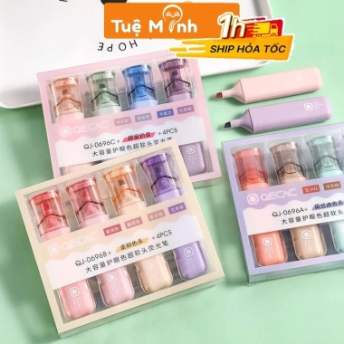 Bộ 4 bút highlight Pastel HI08 Vpp Tuệ Minh cỡ lớn màu Morandi dạ quang chỉ 18.950đ