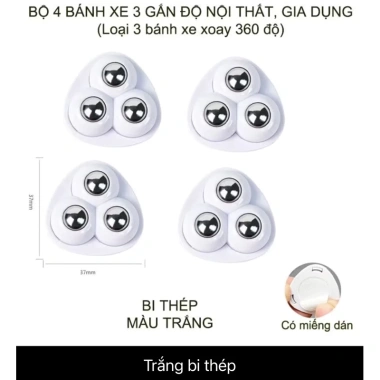 Bộ 4 con lăn bánh xe 3 bi thép không gỉ, xoay 360°, di chuyển đồ vật chắc chắn - Giá 24.500 VND