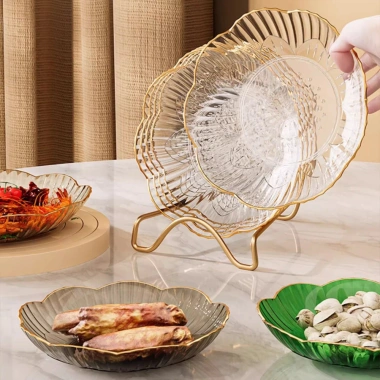 Bộ 4 Đĩa Nhựa Viền Bạc Hình Hoa Lòng Sâu - Khay Bánh Kẹo, Hạt Hướng Dương, Decor Tết