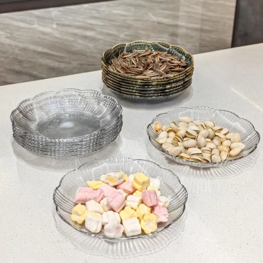 Bộ 4 Đĩa Nhựa Viền Bạc Hình Hoa Lòng Sâu - Khay Bánh Kẹo, Hạt Hướng Dương, Decor Tết