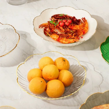 Bộ 4 Đĩa Nhựa Viền Bạc Hình Hoa Lòng Sâu - Khay Bánh Kẹo, Hạt Hướng Dương, Decor Tết