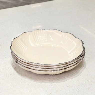 Bộ 4 Đĩa Nhựa Viền Bạc Hình Hoa Lòng Sâu - Khay Bánh Kẹo, Hạt Hướng Dương, Decor Tết
