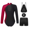 Bộ 4 Đồ Trẻ Em Bé Gái Trượt Băng Khiêu Vũ - Cổ Dài Kim Cương Sáng, Leotard + Quần Short, Túi Bảo Quản - 541k 4
