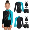 Bộ 4 Đồ Trẻ Em Bé Gái Trượt Băng Khiêu Vũ - Cổ Dài Kim Cương Sáng, Leotard + Quần Short, Túi Bảo Quản - 541k 6