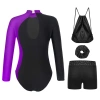 Bộ 4 Đồ Trẻ Em Bé Gái Trượt Băng Khiêu Vũ - Cổ Dài Kim Cương Sáng, Leotard + Quần Short, Túi Bảo Quản - 541k 8