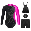 Bộ 4 Đồ Trẻ Em Bé Gái Trượt Băng Khiêu Vũ - Cổ Dài Kim Cương Sáng, Leotard + Quần Short, Túi Bảo Quản - 541k 9