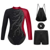 Bộ 4 Đồ Trẻ Em Bé Gái Trượt Băng Khiêu Vũ - Cổ Dài Kim Cương Sáng, Leotard + Quần Short, Túi Bảo Quản - 541k 10