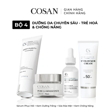 Bộ 4 dưỡng da Cosan: Dưỡng trắng, trẻ hóa, chống nắng - Giá ưu đãi 980.000₫