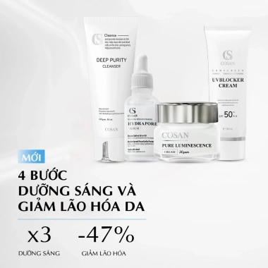 Bộ 4 dưỡng da Cosan: Dưỡng trắng, trẻ hóa, chống nắng - Giá ưu đãi 980.000₫