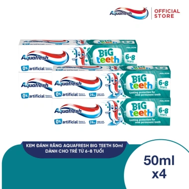 Bộ 4 Kem đánh răng Aquafresh Big Teeth 50ml cho trẻ 6‑8 tuổi – Giá ưu đãi 152.520₫