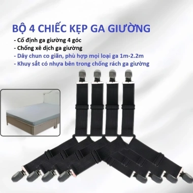 Bộ 4 kẹp ga giường drap chống xê dịch - Dây kẹp 3 chấu inox cố định, dây buộc tiện, giảm giá 18% chỉ 78.000₫