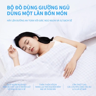 Bộ 4 món chăn ga vỏ gối du lịch dùng 1 lần, ga trải giường cao cấp, mềm mại thoáng khí, ngăn bụi bẩn - Giá ưu đãi 73.630₫ 3