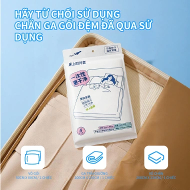 Bộ 4 món chăn ga vỏ gối du lịch dùng 1 lần, ga trải giường cao cấp, mềm mại thoáng khí, ngăn bụi bẩn - Giá ưu đãi 73.630₫ 4