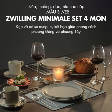 Bộ 4 món Đũa Muỗng Nĩa Dao ZWILLING Minimale Thép Không Gỉ Silver Mờ - Giá ưu đãi 394.000₫ 2 Bộ 4 món Đũa Muỗng Nĩa Dao ZWILLING Minimale Thép Không Gỉ Silver Mờ - Giá ưu đãi 394.000₫ 2