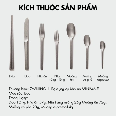 Bộ 4 món Đũa Muỗng Nĩa Dao ZWILLING Minimale Thép Không Gỉ Silver Mờ - Giá ưu đãi 394.000₫ 7 Bộ 4 món Đũa Muỗng Nĩa Dao ZWILLING Minimale Thép Không Gỉ Silver Mờ - Giá ưu đãi 394.000₫ 7