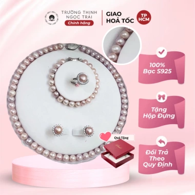 Bộ 4 món trang sức ngọc trai hồng phấn sang trọng - quà tặng dự tiệc Ngọc Trai Trường Thịnh